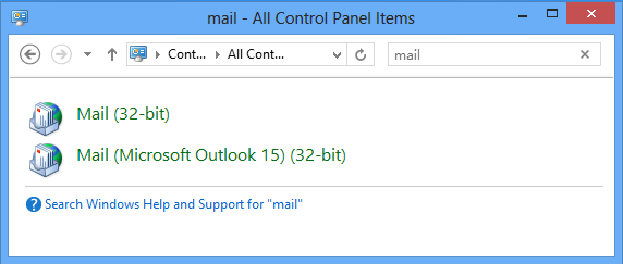 Control Panel Mail 'Microsoft' Outlook 15