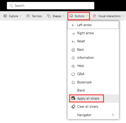 Screenshot showing Apply all slicers button control in the Power BI service.