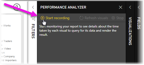 Screenshot of Performance Analyzer, highlighting Start recording.