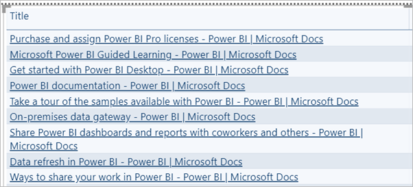 Table with hyperlinks