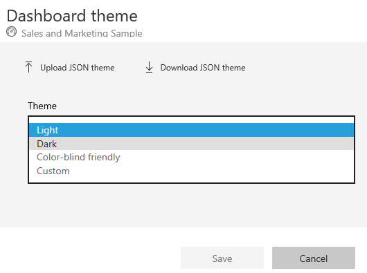 Screenshot of the Dashboard theme window and dropdown menu.