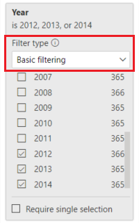 Screenshot that shows the Basic filtering list.