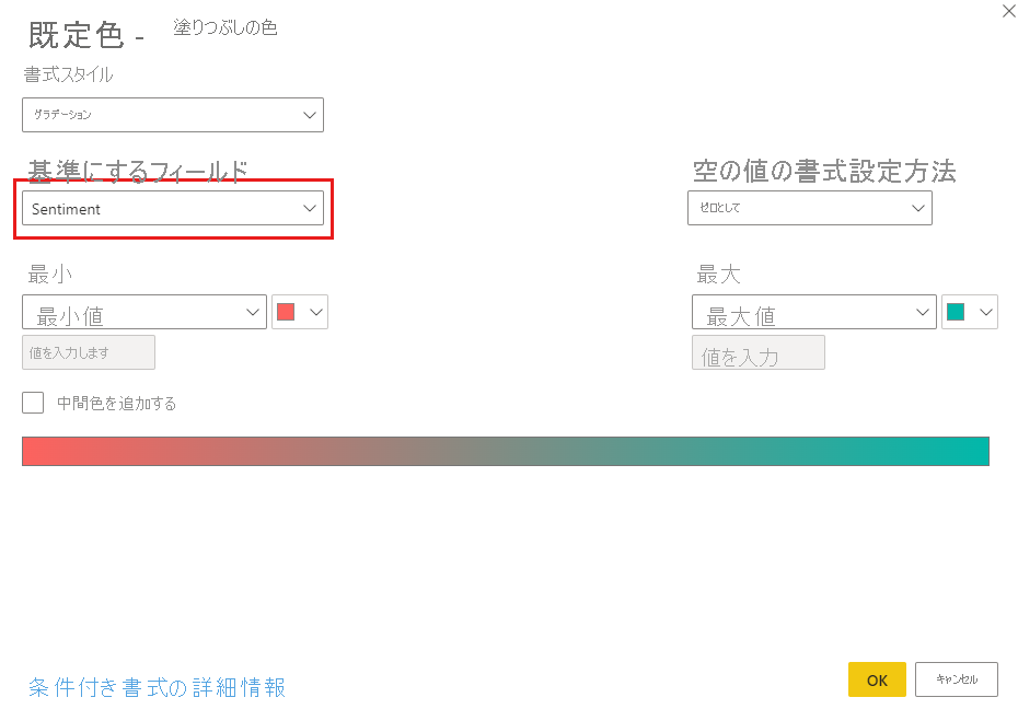 Default color pane with Sentiment selected.
