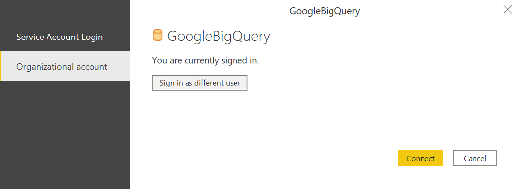Google BigQuery データに接続します。