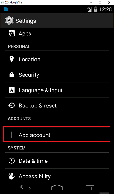 Add a Google account to the Android device
