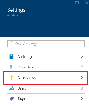 Azure Portal のワークスペース コレクション設定内のアクセス キー