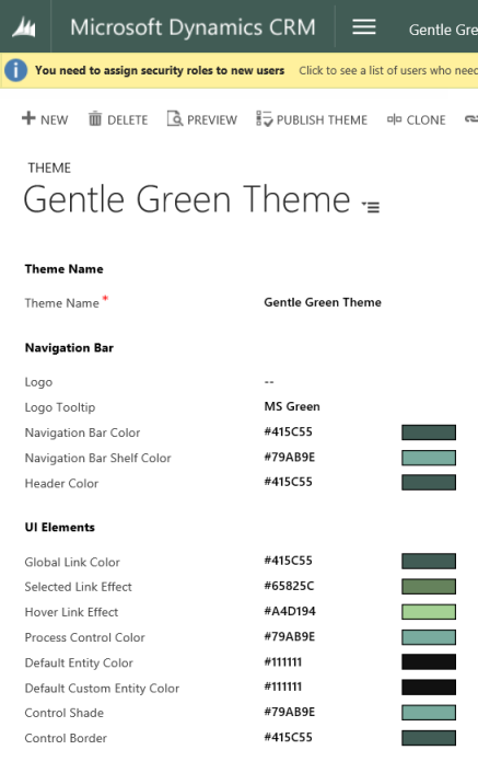 Gentle green theme colors