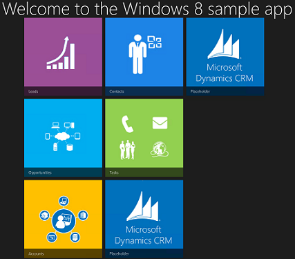 Windows 8 サンプル アプリケーションのメイン画面