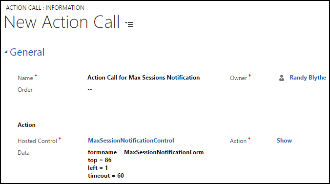 Action Call for displaying notification