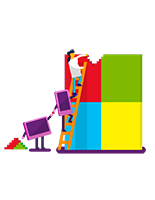 Windows ロゴの作成に役立つ 2 つの画面のイメージ。