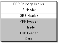 図 7: PPTP サーバーによって生成される、暗号化された PPP パケットを含む IP データグラム 