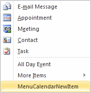 Extending New Items menu for Calendar module