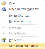 Extending the context menu for a shortcut