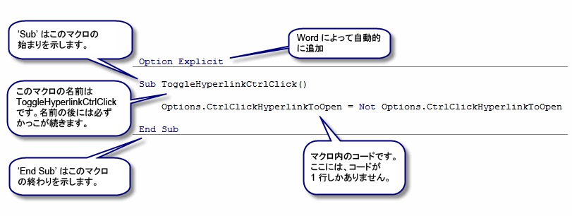 Visual Basic Editor のコード ウィンドウ内のコード