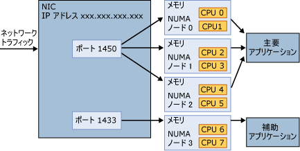 1 つのポートから複数の NUMA ノードに接続