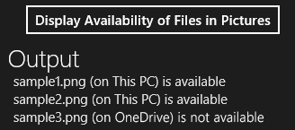 ファイル処理サンプルでの OneDrive ファイルの操作を示すスクリーン ショット。