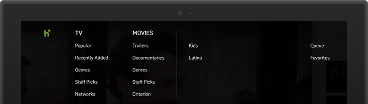 Hulu Plus のアプリ ナビゲーション バー