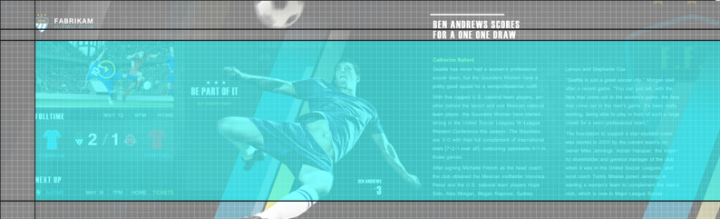 グリッド線を重ねて表示したスポーツ アプリのランディング ページ