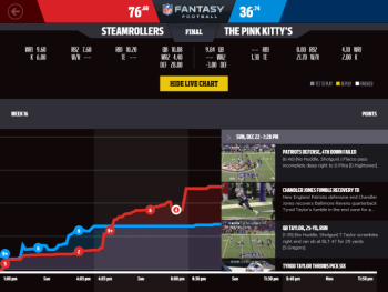 NFL Final Fantasy アプリでチーム成績を比較したグラフ