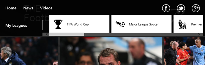 THE Football App の上部のアプリ バー