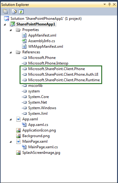Windows Phone 対応の空の SharePoint アプリケーション プロジェクト