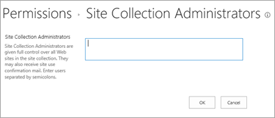 [ユーザーとコレクション管理者の Permissions-Site] ページのスクリーンショット。サイト コレクション管理者グループにユーザーを追加します。