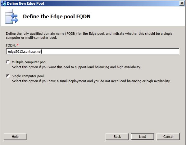 [Edge Pool FQDN] ダイアログ ボックスを定義します。
