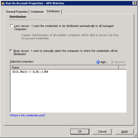 Screenshot showing the Run As Account Properties dialog box.