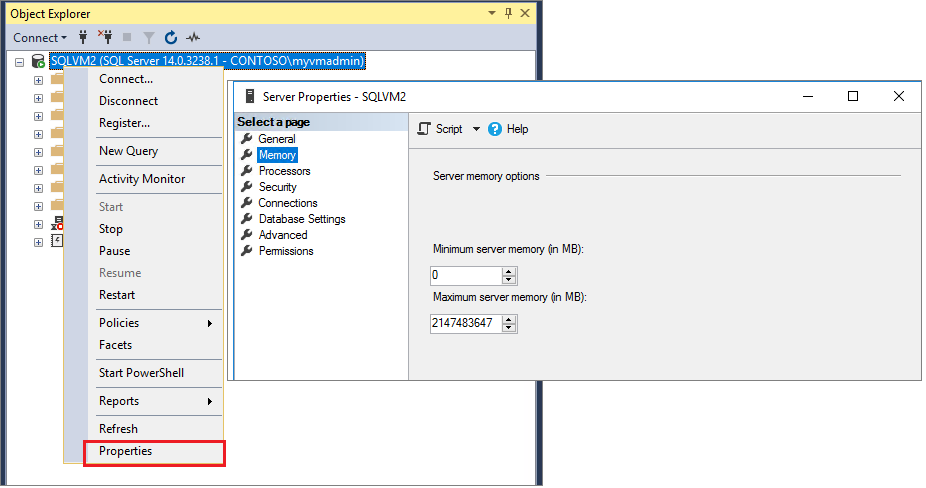 Configure memory in SSMS