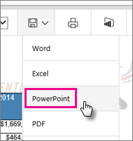 [PowerPoint] オプションが選択されている [エクスポート] ドロップダウン リストを示すスクリーンショット。
