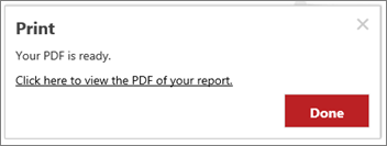 PDF レポートの [印刷] ダイアログ ボックスのスクリーンショット。