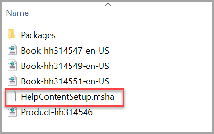 Screenshot of SQL Server 2012 Help content setup file.