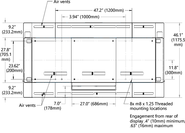 84 ” Surface Hub の背面図。