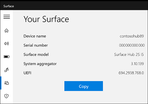 Surface アプリの [Your Surface] ページを示すスクリーンショット。