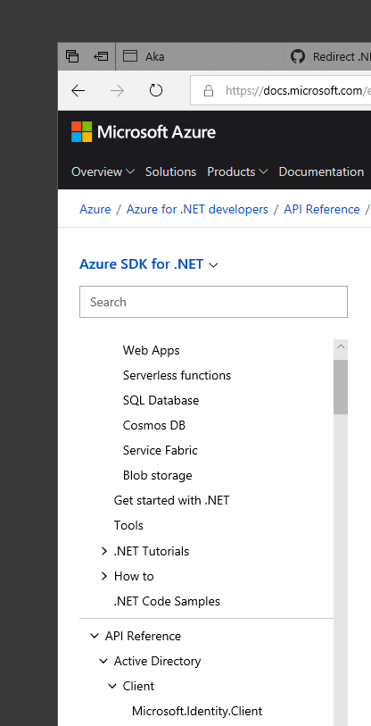 Azure API のまとめられた TOC
