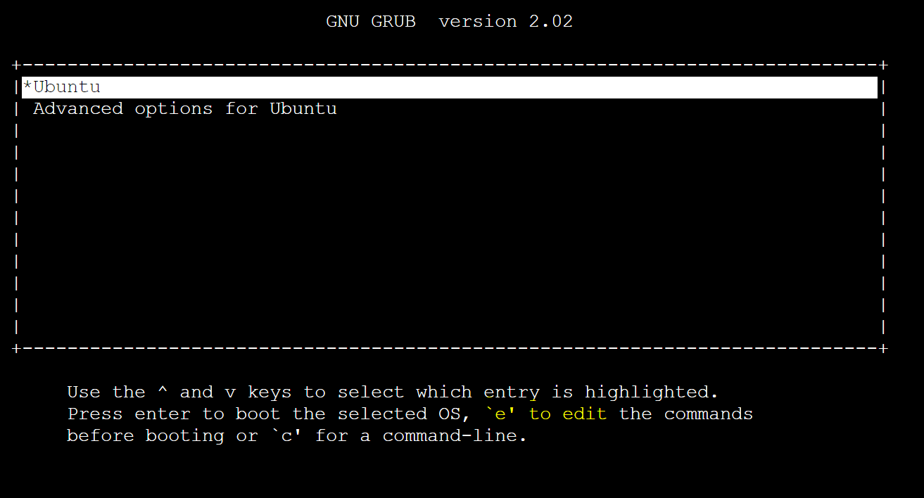 GRUB で選択した OS 画面のブートでの *Ubuntu エントリのスクリーンショット。