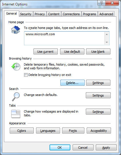 Windows vis Internet Explorer no se puede abrir en el sitio de Internet