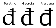 Screenshot that shows a lowercase D with a stroke in Palatino, Georgia, and Verdana fonts.