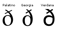 Screenshot that shows a lowercase eth in Palatino, Georgia, and Verdana fonts.