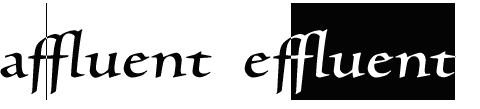 English words with 'ffl' ligatures showing caret placement within the ligature and a selection that includes a portion but not all of the ligature.