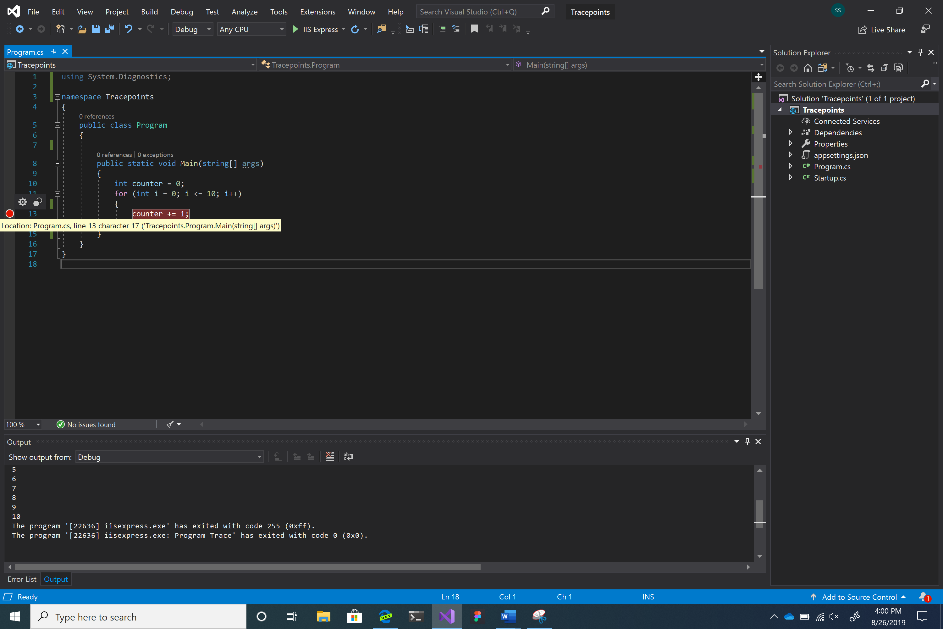 トレースポイントを使用して情報を記録する Visual Studio Microsoft Docs