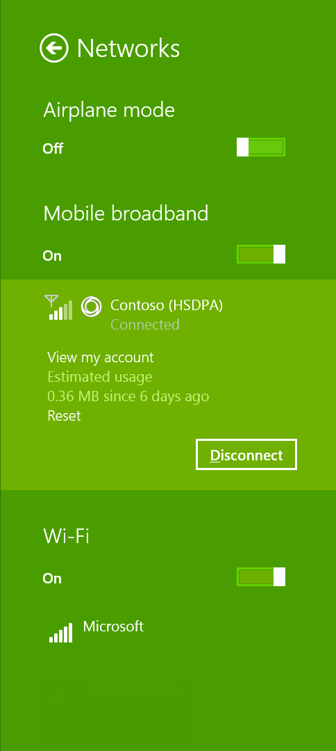 Screenshot of Windows Connection Manager in a mobile broadband app.