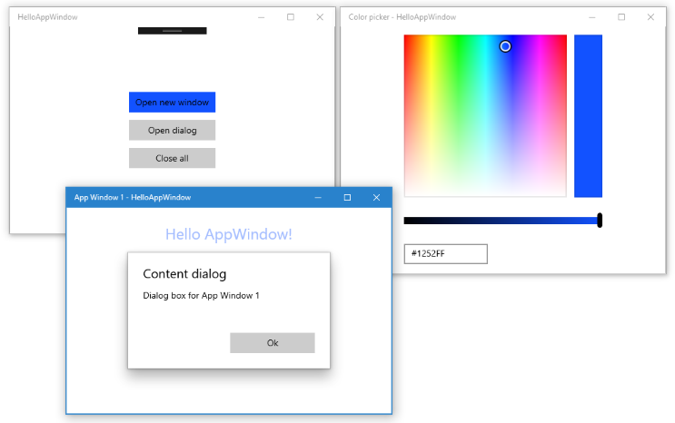Sample app with un-docked color picker and secondary window