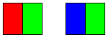 赤と緑の領域を持つ四角形を示す図。次に、赤の領域が青に置き換えられた同じ四角形