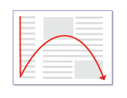 下向きおよび円弧パターンの赤い矢印の図 