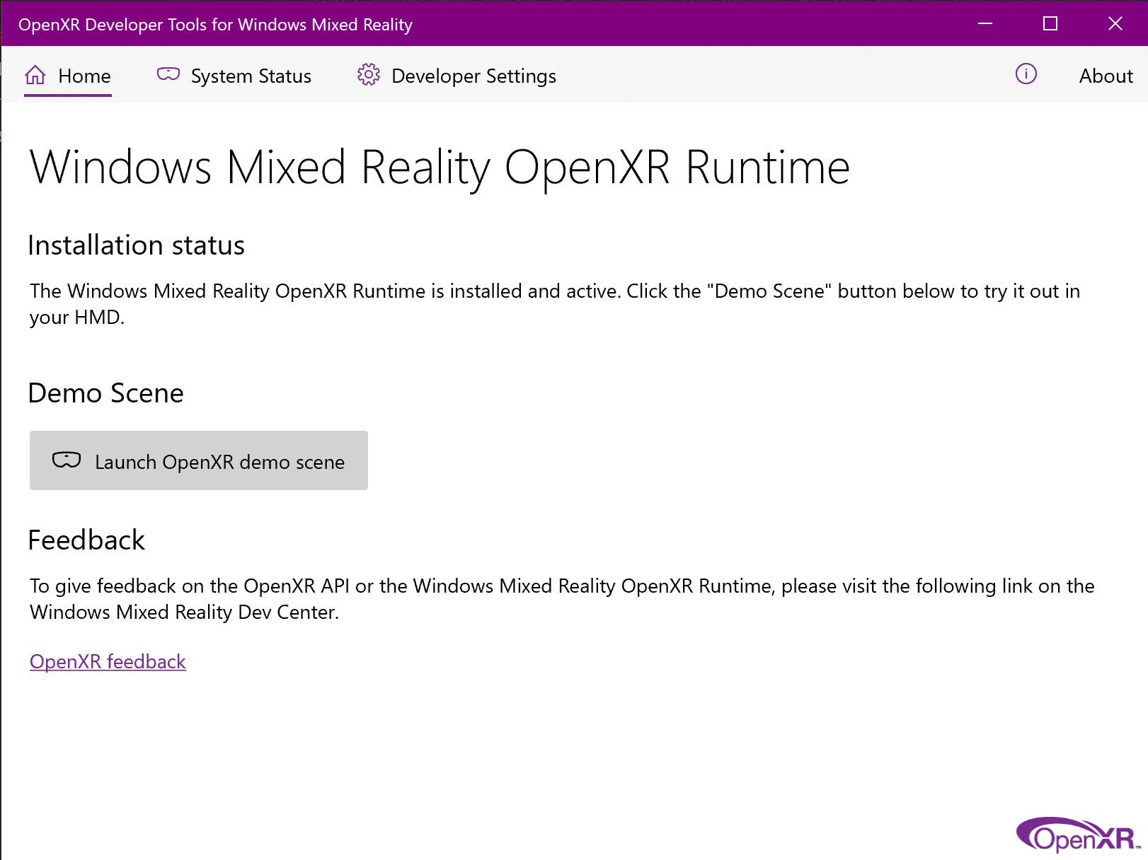 Windows Mixed Reality アプリの OpenXR 開発者ツール