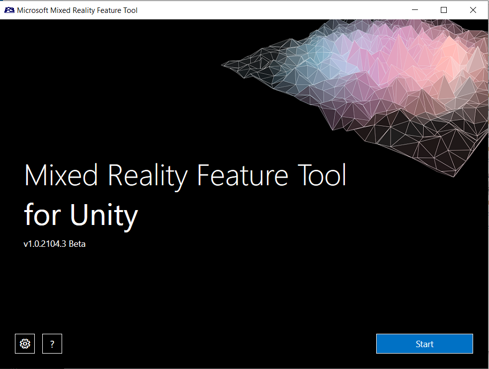 Mixed Reality Feature Tool の開始画面のスクリーンショット。