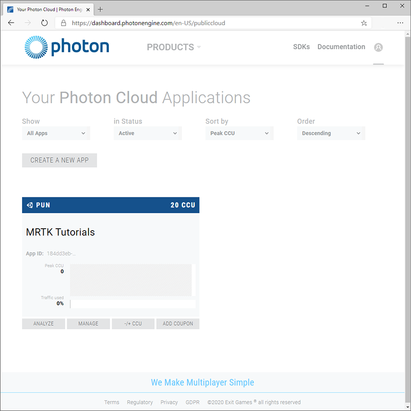 Photon のアプリケーション ページ
