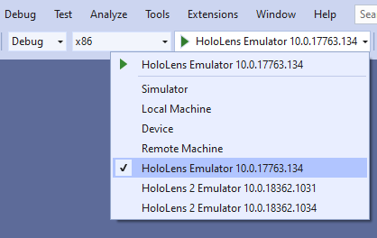 Visual Studio のエミュレーター ターゲット