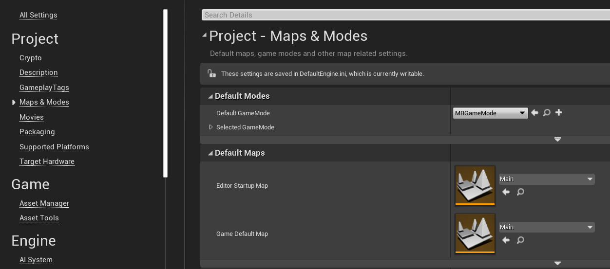 プロジェクト設定 - & モードのマップ